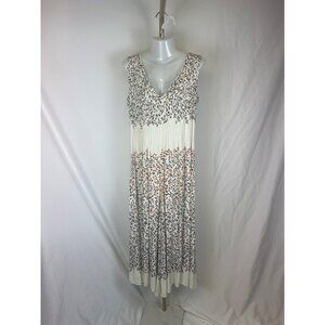 Elevenes Womens Sleeveless Ivory Midi Dress With V-Neck & Fall Leaf Print Size M